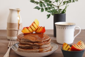 Banana Flour Pancakes with Grilled Nectarines and Coconut Caramel
